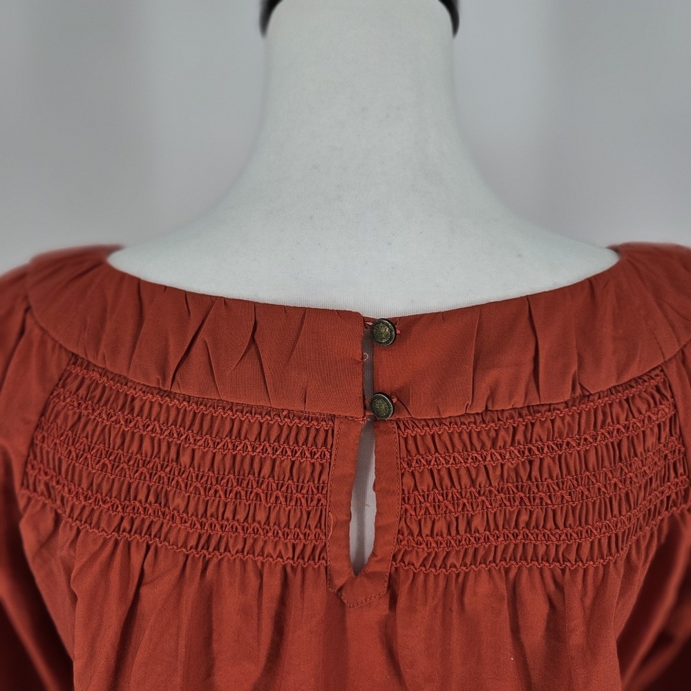 Anthropologie Maeve Blouse Women Small Orange Smocked Peasant Balloon Sleeve - Picture 6 of 9